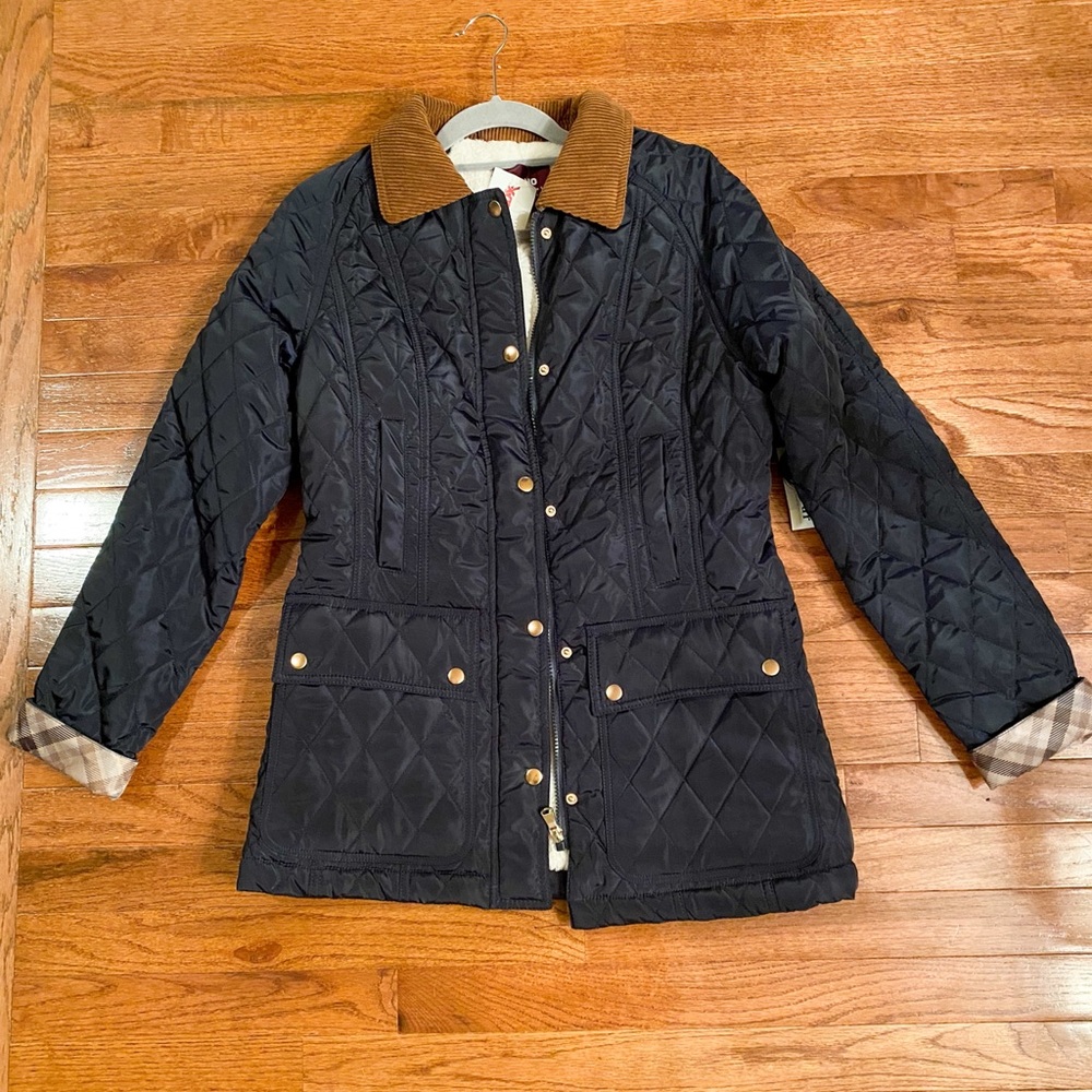 Quilted Navy Ci Sono Sherpa lined coat, Sz M, NWT